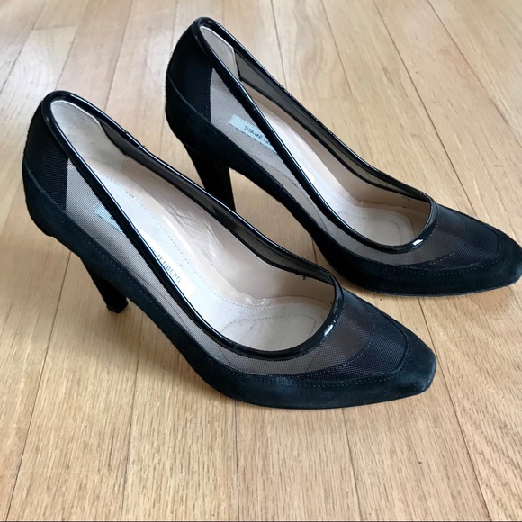 Diane von Furstenberg Black Suede Mesh Pumps - Picture 3 of 6